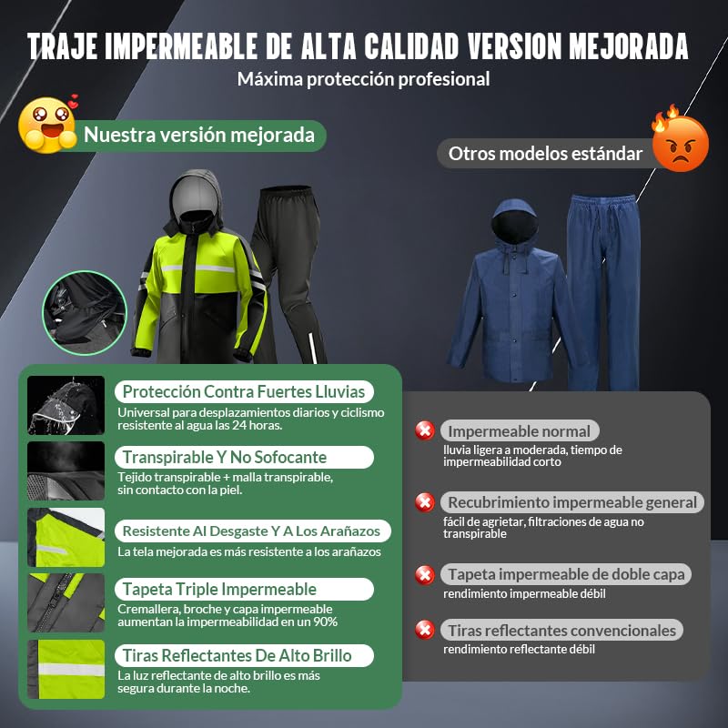 ZGMSDSCZ Traje Impermeable para Lluvia Motociclista, Alta Calidad Chubasquero Seguridad Reflectante con Capucha & Cubrezapatos, Traje de Lluvia para Motocicleta para Mujer y Hombre en Motocicleta