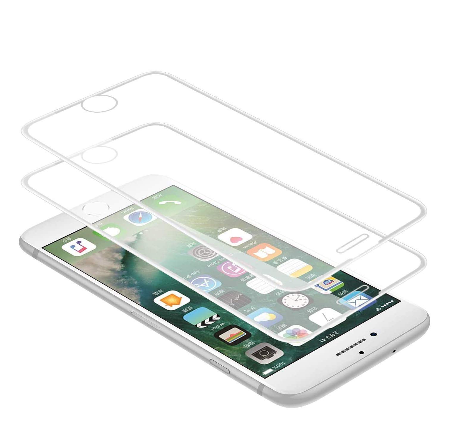 WEOFUN [2 pieces 3D Tempered Glass for iPhone 6 Plus, iPhone 6S Plus, iPhone 7 Plus, iPhone 8 Plus Screen Protector [9H Hardness, Anti-scratch, Anti-oil, Anti-bubbles]-White