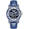 REEF TIGER Luxury Crystal Bezel Moonphase Complete Calendar Mechanical Automatic Watch for Men Luminous Leather Strap Classic Watch RGA1988