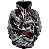 Lontse Hoodies Men Skull 3D Graphic Print Sweatshirts Pullover Tops with Pocket