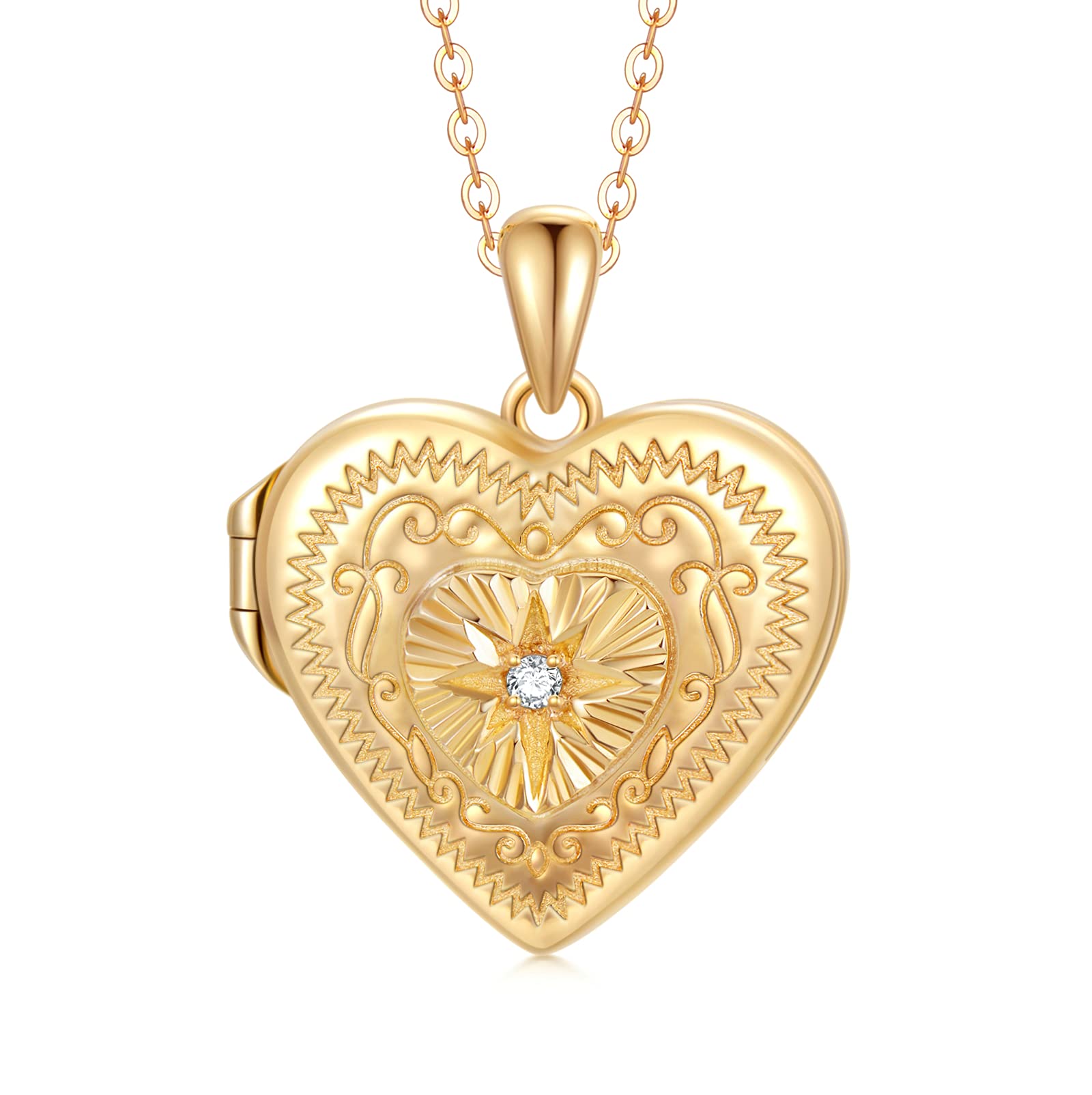 SISGEM 9 ct Gold Photo Necklace, Solid Yellow Gold Forever Love Locket Pendant Necklace, for Women Girls Ladies Mum Sisters, 16"+1"+1"