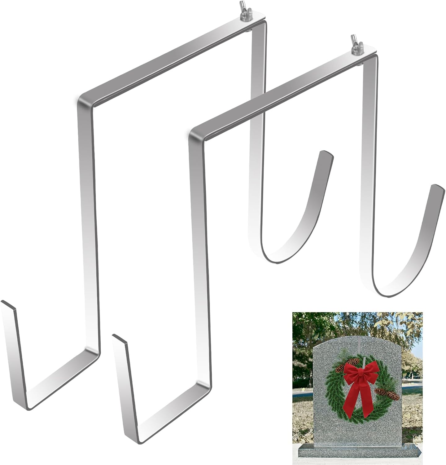 Wreath Hangers - 2PCS Christmas Headstone Wreath Hanger,Adjustable Cemetery Tombstone Wreath Holder Fit 6