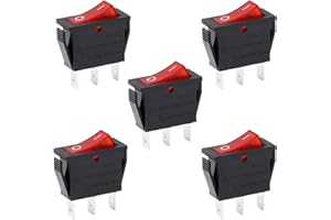 Heschen Rocker Switch ON-Off SPST 3 Terminals Red Light 16A 250VAC 5Pack