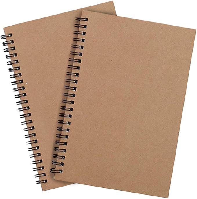 2 Pack A4 Spiral Notebook Lined Kraft Cover Notepad Wirebound Perfect