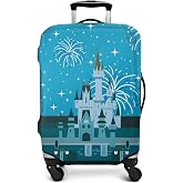 dicilly Castle Fireworks Luggage Cover Protector Fit 25-28 Inch, Blue | Elastic Stretchy, Travel Suitcase & Baggage Cover, Scratch & Dirt Proof, Washable, Durable, Easy On/Off, Airport Identify