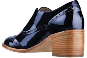 FOWT Women's Perforated Lace-Up Oxfords Almond Toe Mid Chunky Heel Brogues Casual Unisex Derby Saddle Shoes for Office Vacation Business US Size 4-16