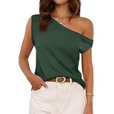 Cicy Bell Womens Off One Shoulder Tops Summer Ribbed Knit Tank Tops Trendy Casual Loose Fit Sleeveless Tee Shirts