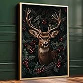 Vintage Deer Canvas Wall Art Vintage Animal Wall Art Country Deer Poster Retro Gothic Picture Gothic Botanical Piacture Wildlife Animal Pictures William Morris Art Prints Living Room Decor 16x24inch No Frame