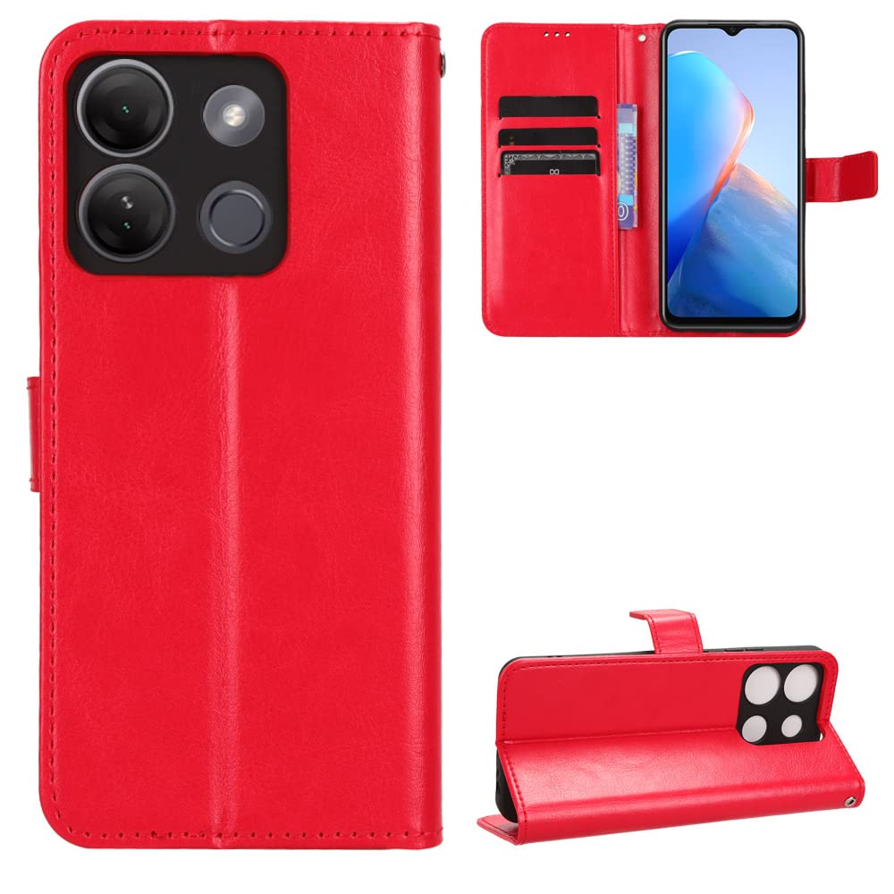 Infinix Smart 7 HD Case [Wallet Case] [Kickstand] [Card Slots] [Magnetic Flip Cover] Compatible with Infinix Smart 7 HD Smartphone(Red)