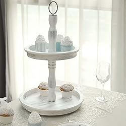 Efavormart 20" Rustic Whitewashed 2-Tier Wooden