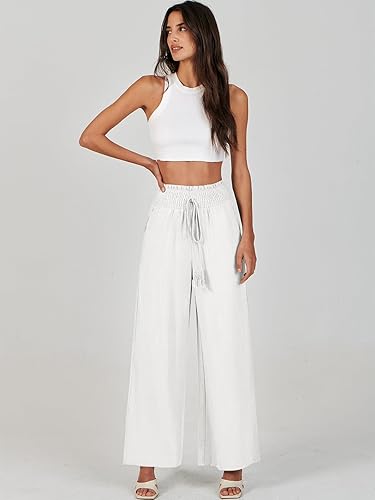 Women's Wide Leg Palazzo Capri Pants - High Waisted Loose Lounge Pants, Flowy Cropped Trousers
