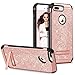 iPhone 8 Plus Case Kickstand GUAGUA Women Girls Slim Glitter Bling Dual Layer Hybrid Hard PC Cover with Shinny PU Leather Chrome Shockproof Protective Phone Cases for iPhone 8 Plus,Rose Gold/Pink
