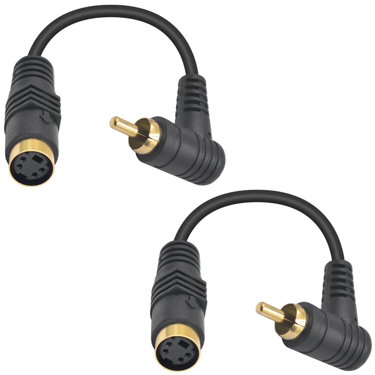 Maxhood 4pin S-Video to RCA Cable，2Pack 4pin S-Video Female to 90 Degree RCA Male Cable, S Video to Composite Video Adapter Cable for PC Computer Video AV Projector, 5.9inch