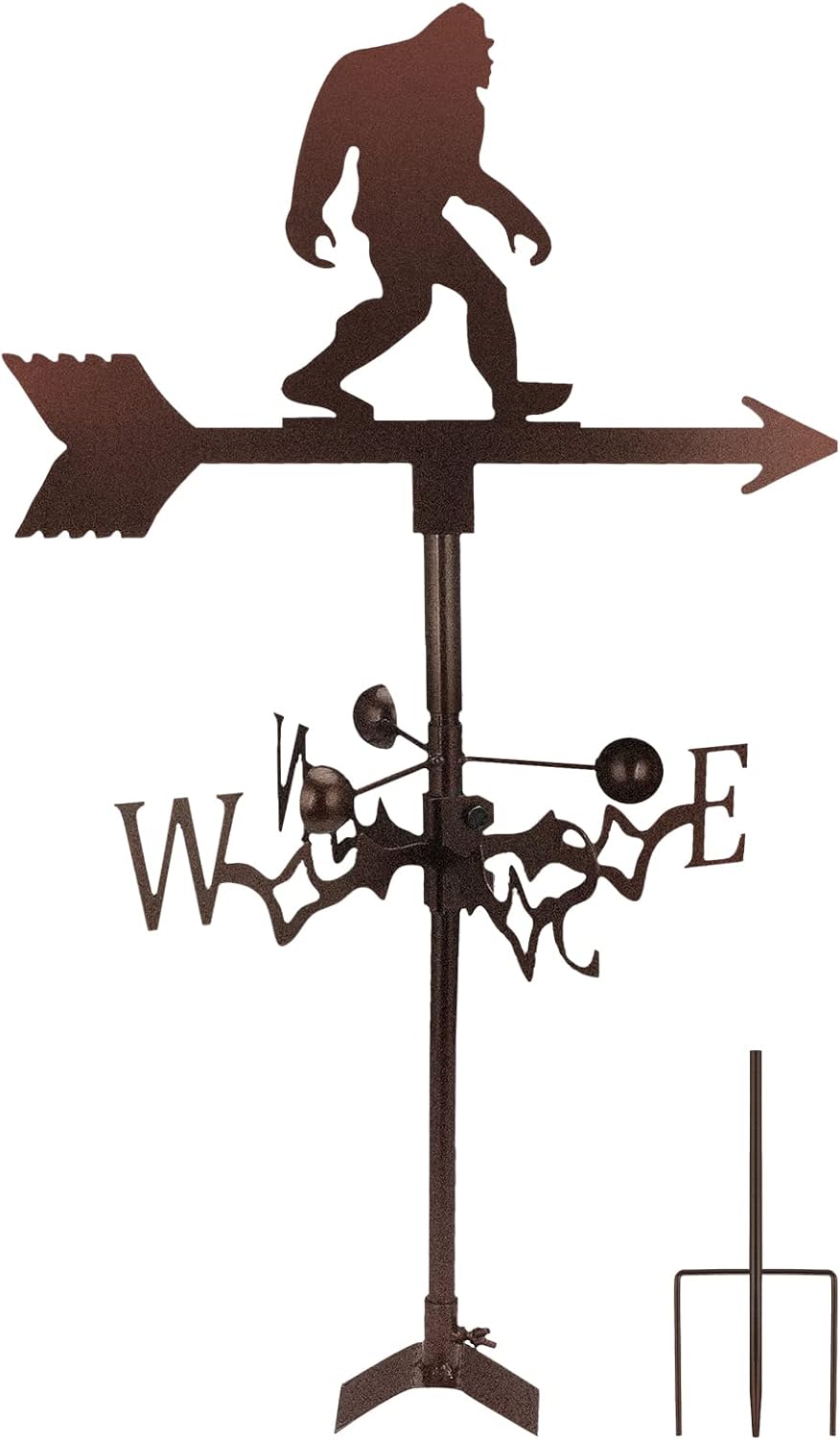 Weathervanes - 30 Inch Bigfoot Sasquatch Weathervane Metal Bigfoot Weathercock Windblown Direction Indicator Farmhouse Decorative with Weather Vane for Sheds Yard Garden Lawn Decor Brown (Roof Mount Included)