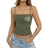 EasyGala Womens Padded Double Lined Crop Tank Tops Square Neck Built in Bra Tops Adjustable Spaghetti Strap Cami Shirts