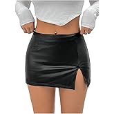 MakeMeChic Women's Faux Leather Mini Skirt Stretchy Side Split Bodycon Skirts