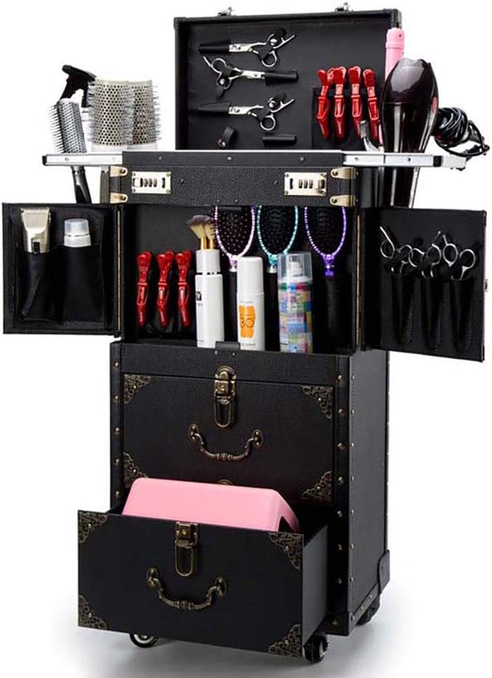 Rolling Lockable Makeup Train Case With Wheel Hairdressing Trolley