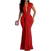 Memoriesea Women's Elegant Sleeveless Deep V Neck Bodycon Party Evening Gown Maxi Dress