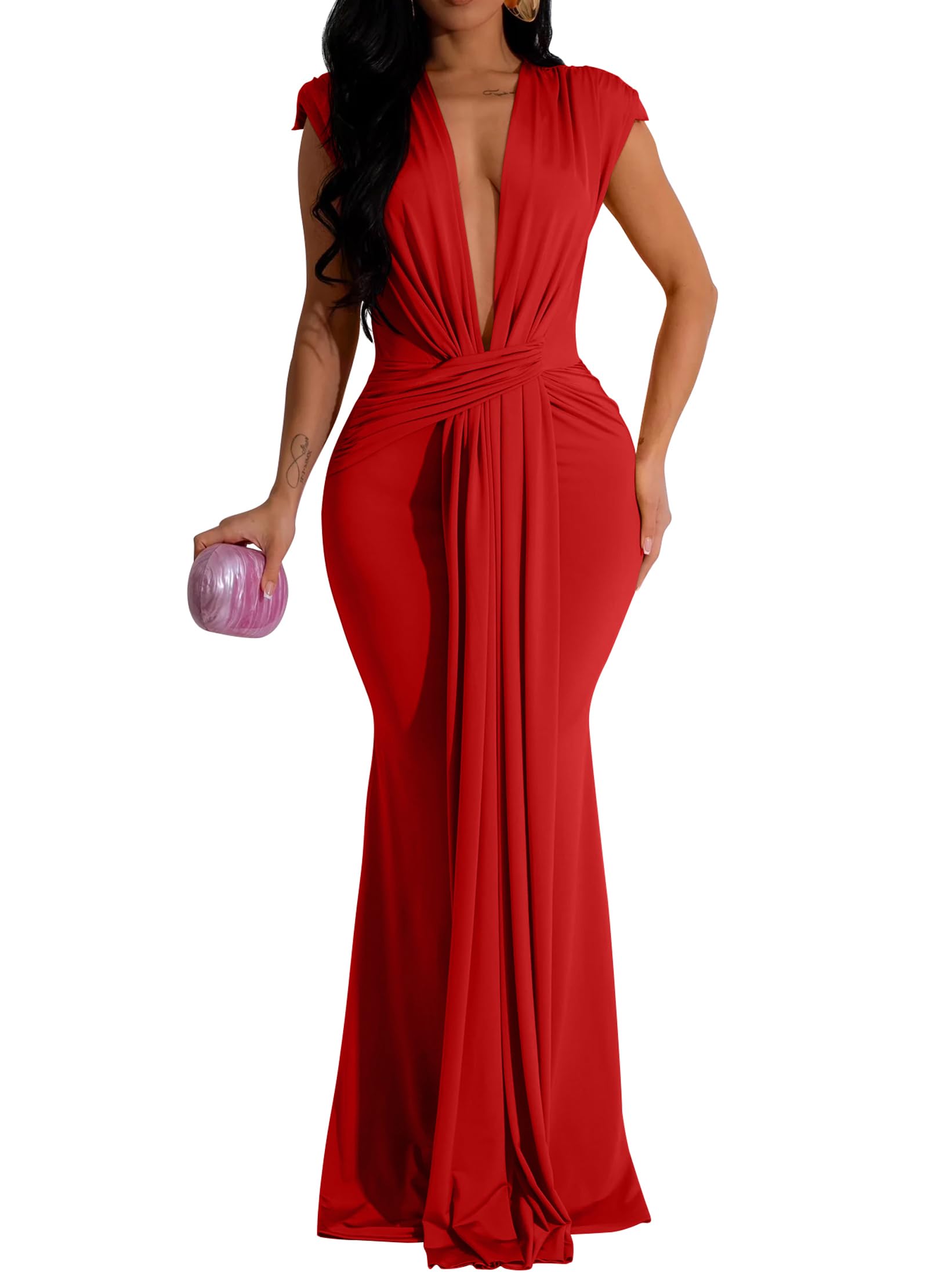 Memoriesea Women's Elegant Sleeveless Deep V Neck