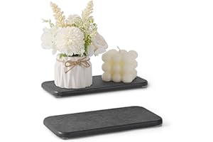 JANERIW 2PCS Water Absorbing Stone Tray, Natural Diatomaceous Earth Stone Sink Mat, Quick Dry Dish Soap Dispenser Sponge Holder, Dark Gray