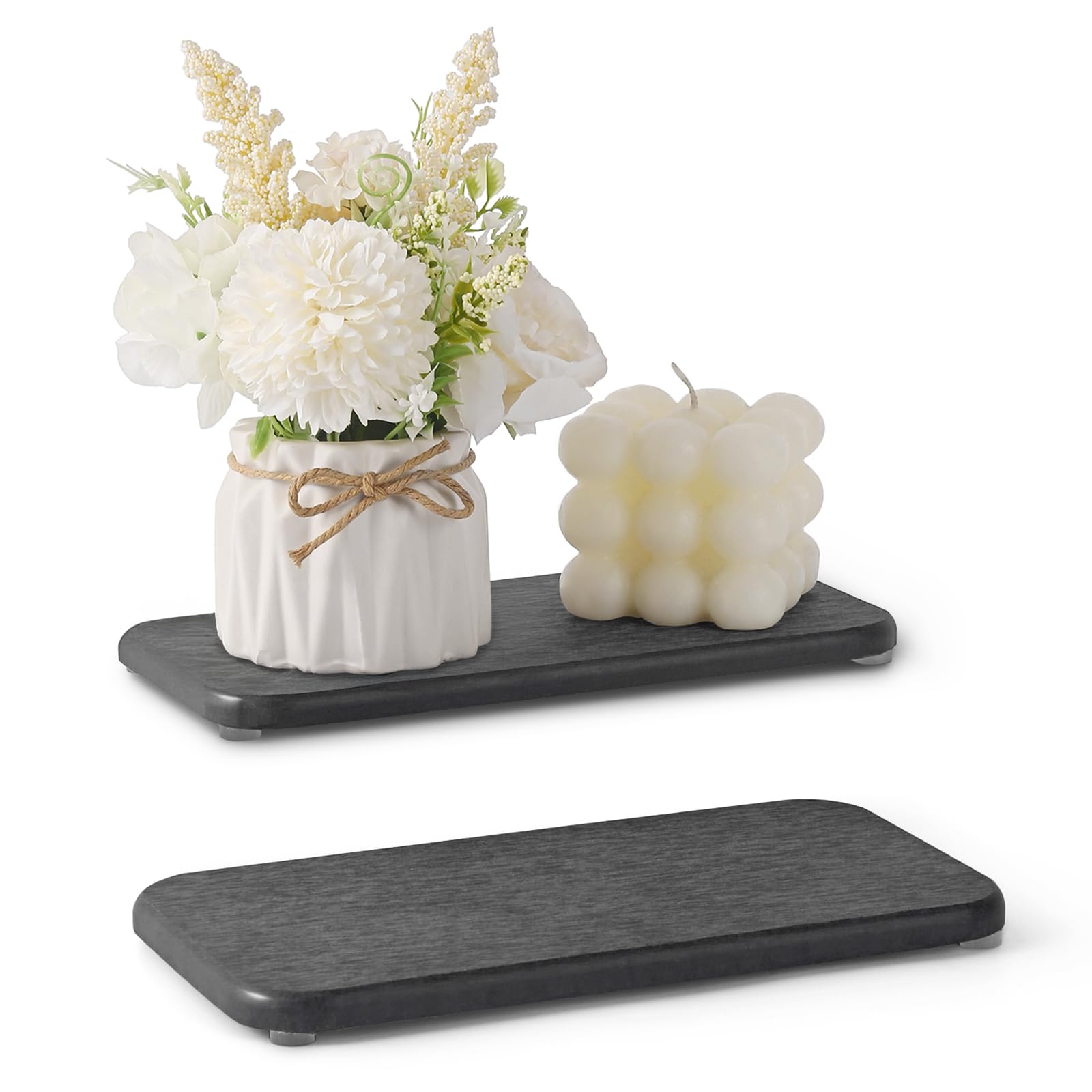 Photo 1 of 2PCS Water Absorbing Stone Tray, Natural Diatomaceous Earth Stone Sink Mat, Quick Dry Dish Soap Dispenser Sponge Holder, Dark Gray