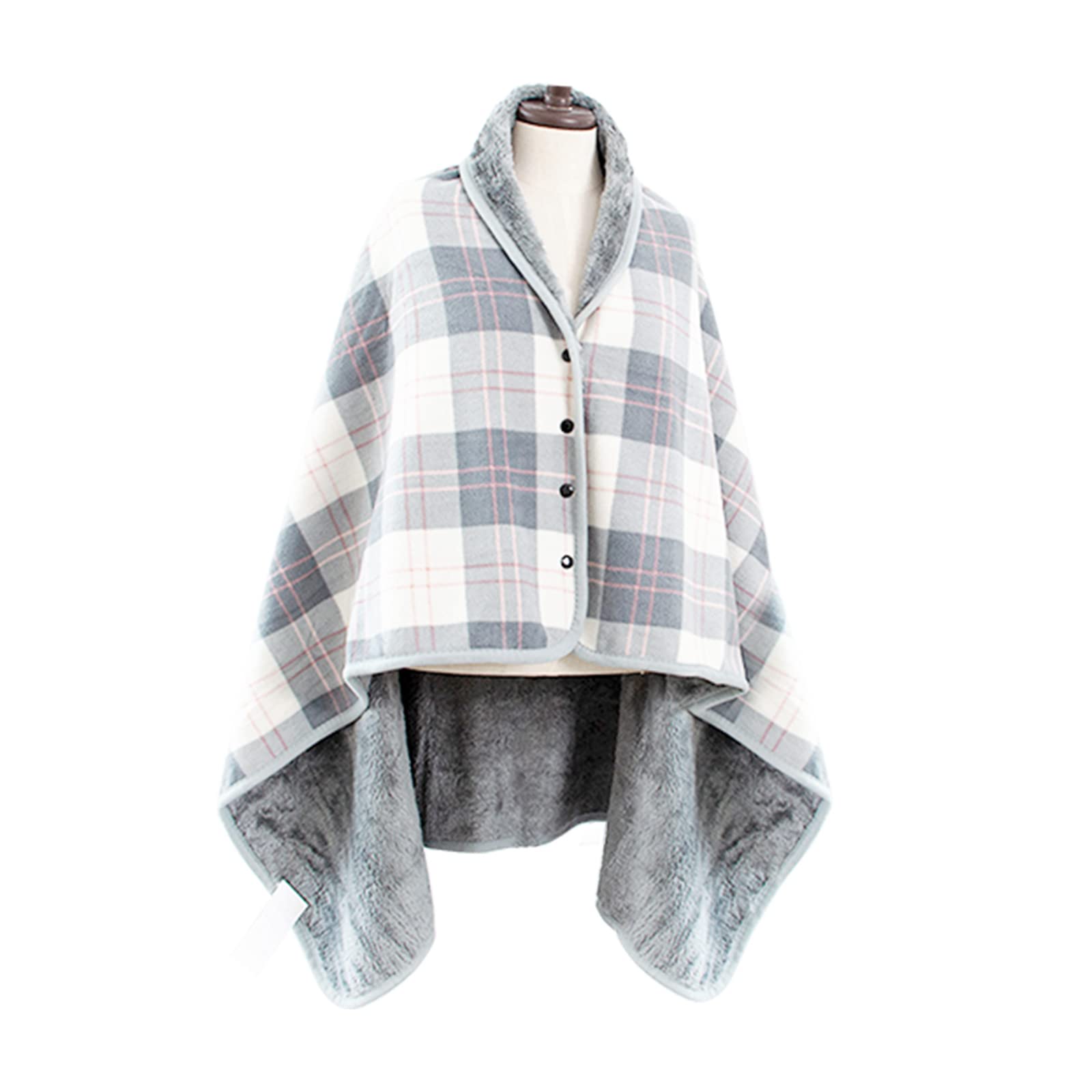 Double Layer Wearable Blanket, Button Shawl Man Woman Wraps, Man Ladies Tippet, Warm Blanket Practical for Sofa, Car, Home, Napping, Studying, Watch TV (Unprinted blue grid)