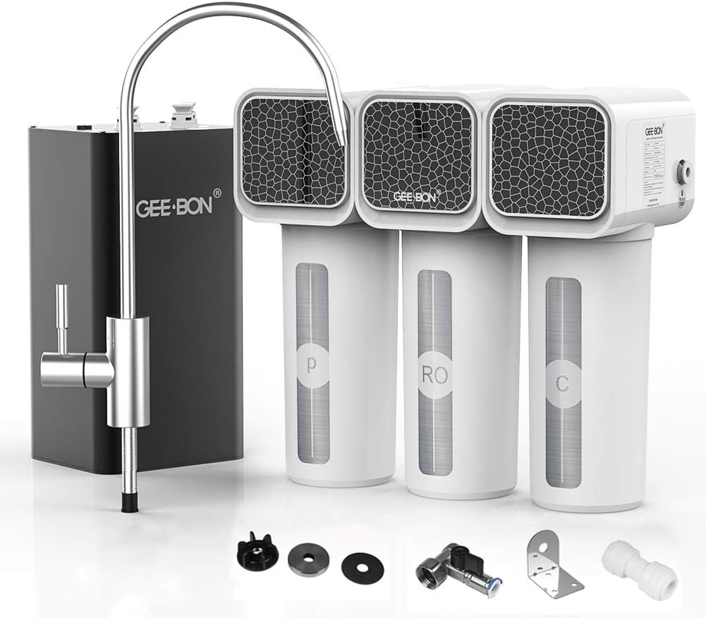 GEE BON 7-Stage RO Reverse Osmosis Under Sink Water Filtration System, 500 GPD Fast Flow Tankless Water Purification Machine with Water Filter Faucet, TDS Reduction, 1:1 Drain Ratio - - 