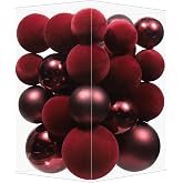 Burgundy Velvet Christmas Ball Ornaments, Shatterproof Flocked Ball Set | 36Pcs Christmas Tree Ornaments Set, Burgundy Velvet Balls, Shatterproof Plastic, Vintage Hanging Xmas Tree & Holiday Decor