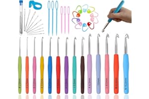 Cdrompy 54Pcs Crochet Hooks Set,14 Sizes 2mm(B)-10mm(N) Ergonomic Crochet Hooks with Case for Arthritis Hands,Extra Long Crochet Hooks,Crochet Needles and Crochet Accessories for Beginners