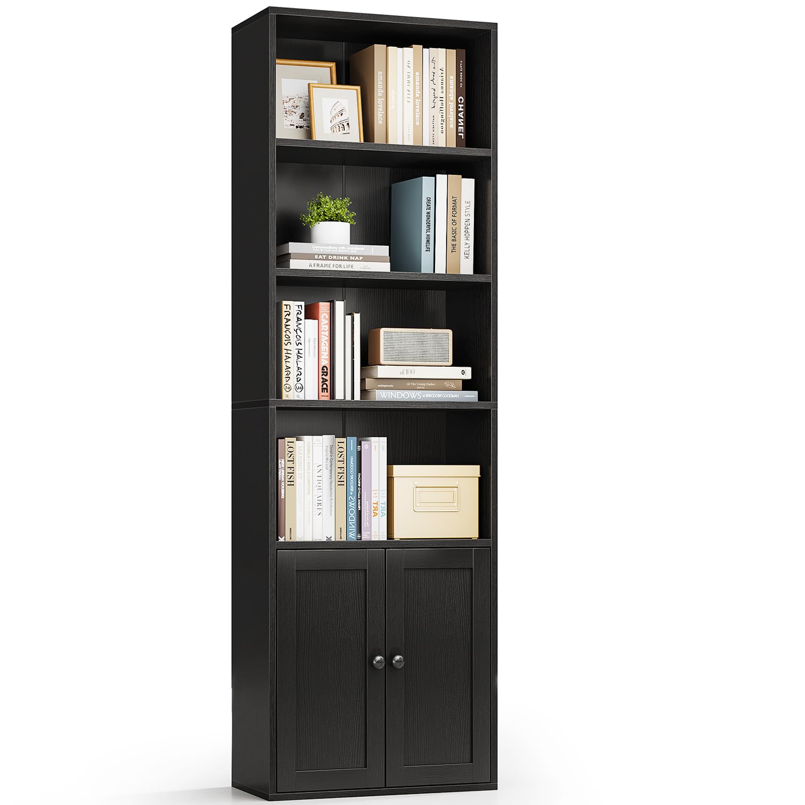 Photo 1 of ***The photo and description are for reference only.****Casaottima Bookshelf and Bookcase with Doors, Floor Standing 6-Tier Shelf Display Storage Shelves, Tall Bookcases for Home Office, Living Room, Black