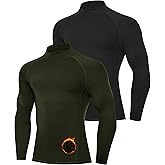 Runhit 2 Pack Men's Thermal Compression Shirts Long Sleeve Mock Turtleneck Fleece Lined Undershirt Athletic Base Layer