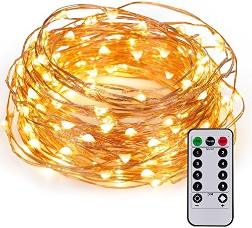 2 Packs Copper Wire 33Ft 100 LED String Lights,w/8 Mode Remote Controller Waterproof Decorative Lights for Bedroom, Patio, Garden, Gate, Yard, Parties, Wedding Warm White