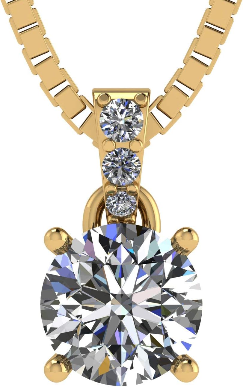 Central Diamond Center4 Prong Round Solitaire Simulated Diamond Necklace in Solid Sterling Silver with Pure Brilliance Zirconia