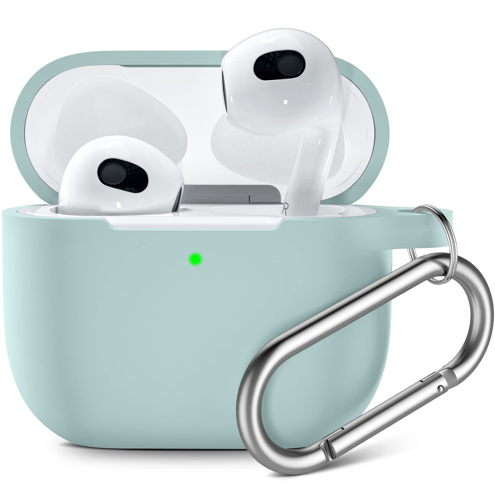 Upeak Compatible with AirPods 3rd Generation Case 2021, Fully Wrapped Silicone Protective Case Cover Shock Absorption for Apple AirPods 3 Case, With Keychain, Blue Green