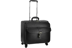 Leathario Leather Rolling Laptop Case Wheeled Briefcase Suitcase Roller Boarding