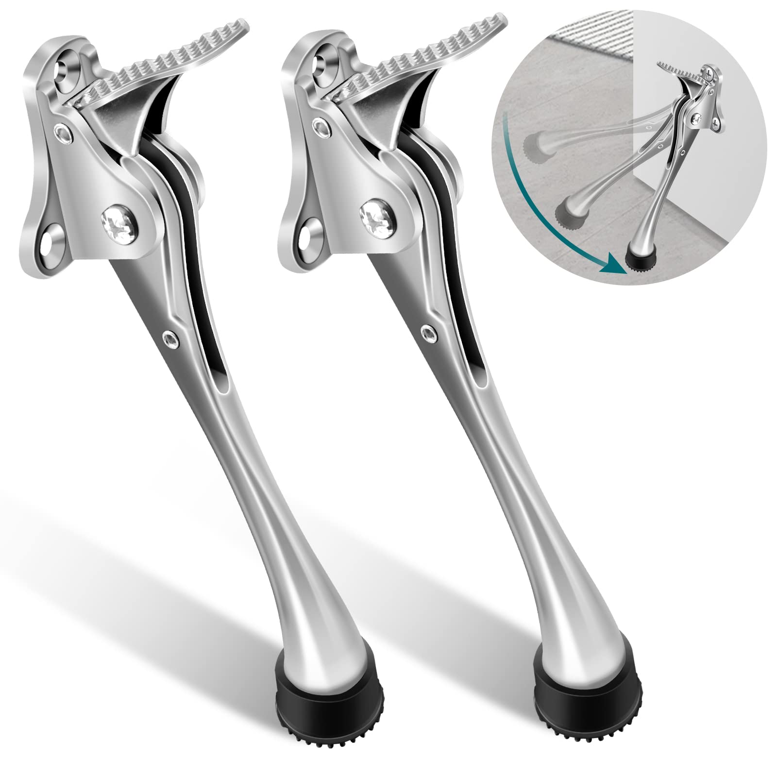 TOKPLNU Kick Down Door Stop, 6 Inch Long Kick Down Door Stopper Heavy Duty Silver Kickdown Door Stoppers for Floor,Doorstop for Patio Outdoor Gate, Door Stay Holder,2 Pack