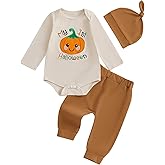 Ursobutegl Newborn Baby Boy Girl My First Halloween Outfit Pumpkin Embroidery Romper Jumpsuit Bodysuit Pants Fall Clothes