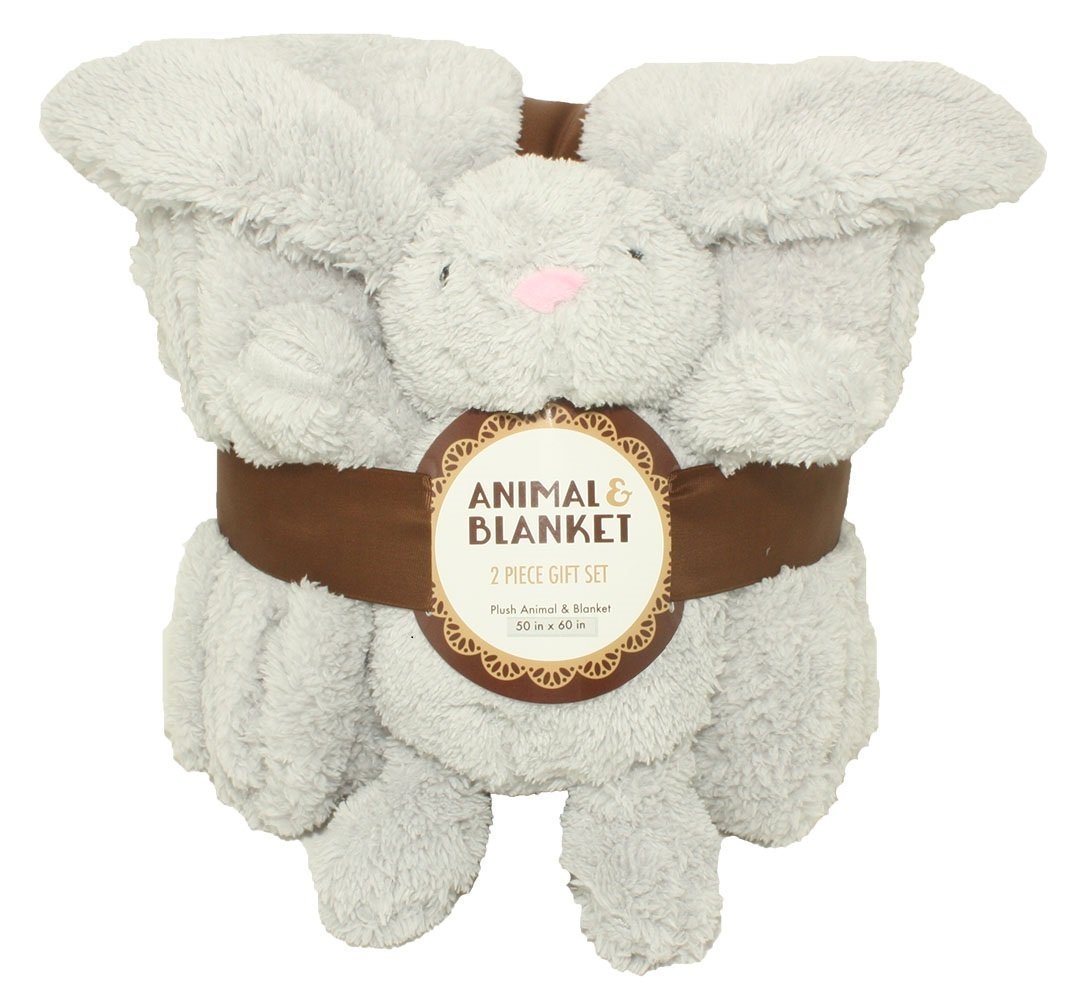 silver one sherpa plush stuffed animal and throw blanket