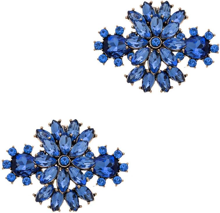 Ruihfas Casualfashion 2Pcs Korean Fashion Rhinestones Flower Shoe Clips Wedding Party Shoes Buckles Decorations One Size Blue