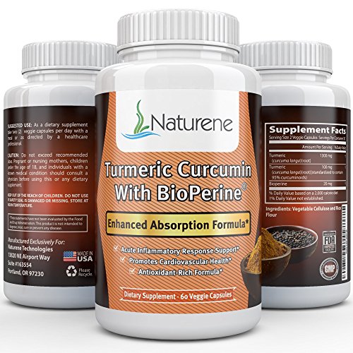Naturene Premium Turmeric Curcumin with BioPerine, 1400mg, 60 vcaps, 95% Curcumenoid, Joint Support & Pain Relief, 20X Increased Potency Naturene Premium Turmeric Curcumin with BioPerine, 1400mg, 60 vcaps, 95% Curcumenoid, Joint Support & Pain Relief, 20X Increased Potency