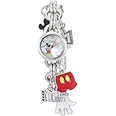 Disney Mickey Mouse Kids Charm Bracelet Watch with Printed Mickey Dial and Playful Character Charms – Silver Finish Chain Links – Fits Wrists from 5.5" to 8"