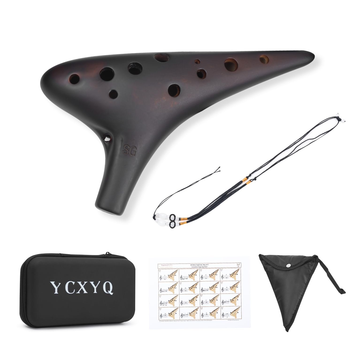 Photo 1 of YCXYQ Soprano G key - Ocarina Professional Master Tuning 12-Hole Ceramic Piccolo Smoked Craft Firing Comes with Fingering Chart Neck Lanyard and Storage Box