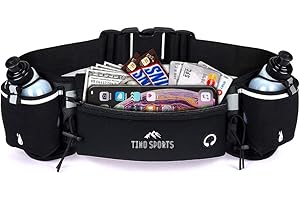 Adjustable Running Hydration Belt with Water Bottles/Flasks and Reflective Armbands, 6OZ Water Bottles/Flasks Included, Fits 