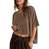 UEU Womens Summer Oversized Tops Casual Loose Crop T Shirts Crewneck Basic Boxy Tee Shirt Trendy Outfits Blouse