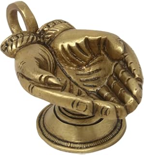 ShalinIndia Hand Shape Diya with Handle Brass Metal Oil Wick Lamp for Aarti Puja (1.75x4x2.25-inch)