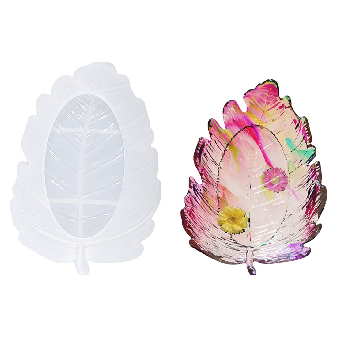 Voyyphixa Tray Resin Mould, Tropical Leaf Tray Resin Moulds Silicone, Trinket Dish Coaster Mould for Epoxy Resin Casting, DIY Jewelry Plate, Home Decor