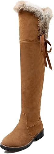 Amazon ドドシューズ ムートン調 ニーハイ ブーツ ロング ブーツ レディース ローヒール ウィンターブーツ 暖かい スエード調ブーツ ボア 防寒 ブラック 黒 バックレースアップ かわいい 歩きやすい スリム 美脚 脚長 ニーハイブーツ 冬ブーツ ドドシューズ