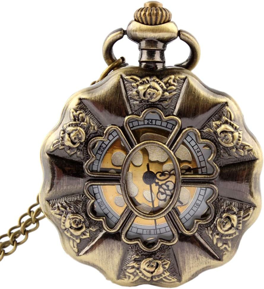 congchuaty Antique Steampunk Rose Flower Carved Quartz Pocket Watch Men Women Necklace Chain Retro Pendant Jewelry Charm Gifts