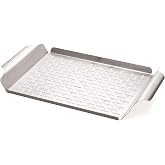 Weber&reg; Grill Pan, Stainless Steel for Gourmet Grilling | Durable Stainless-Steel Pan for Small or Delicate Foods, 1/8" Slits for Drainage, Wide Carry Handles - Grill Accessory