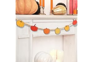 AKEROCK Fall Garland for Mantle, Fall Decorations for Home Indoor - Farmhouse Wood Pumpkin and Bead Fall Banner for Fireplace Mantel Decoration - Pumpkin Garland